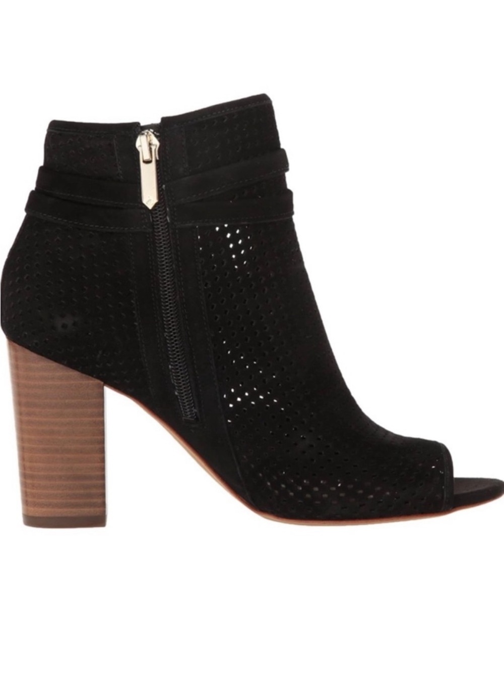 Sam Edelman Ellery Block Heel Suede Sandal Heels Shoes Perforated Leather Bootie